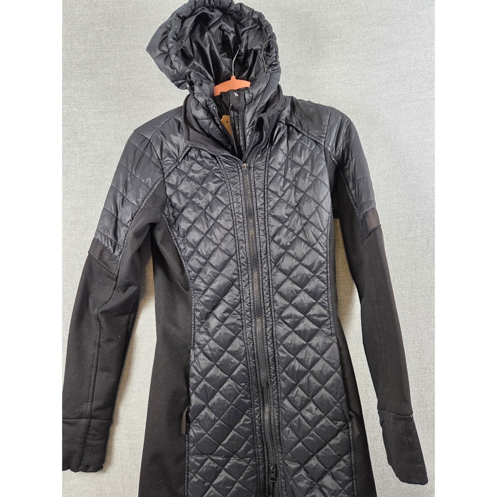 Athleta Rock Springs CYA Jacket XS Full Zip Hooded Long Quilted Puffer Black